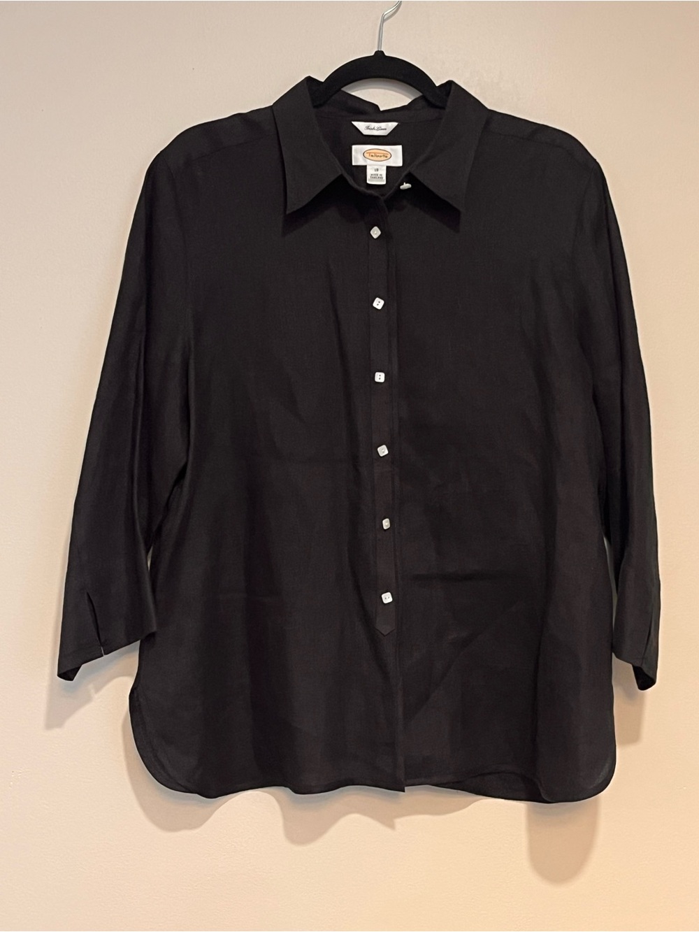Talbots | Irish Linen button down shirt blouse Women’s size 18 black 3/4 sleeve